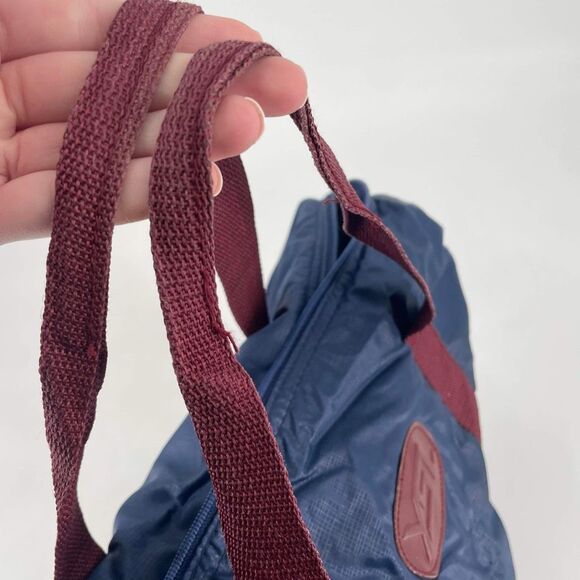 VTG Yves St Laurent Women's Nylon Zip Contrast Burgundy Handle Tote Bag Blue - Picture 4 of 10